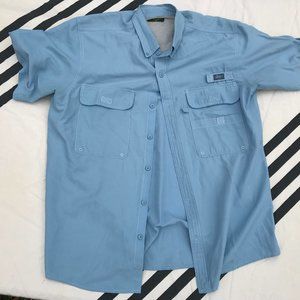 G.H. BASS Shirt Men's L LARGE Short sleeve BUTTON DOWN BLUE MENS